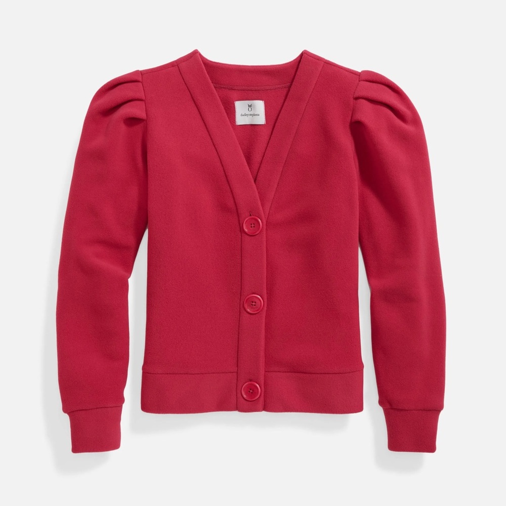 Dudley Stephens Pink Puff-Sleeve Button Cardigan